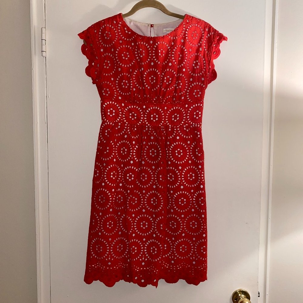 Dark Orange Scalloped Eyelet Shoshanna Dress, Size 4